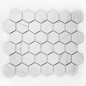 Monet Calacatta White 11 in. x 13 in. Hexagon Mosaic Glazed Porcelain Wall and Pool Tile (26 sq. ft./Case)
