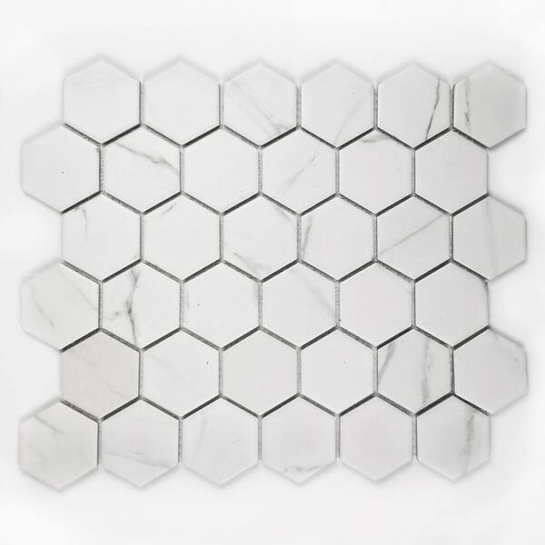 ABOLOS Monet Calacatta White 11 in. x 13 in. Glazed Hexagon Ceramic Mosaic Wall and Pool Tile (26 sq. ft./Case)