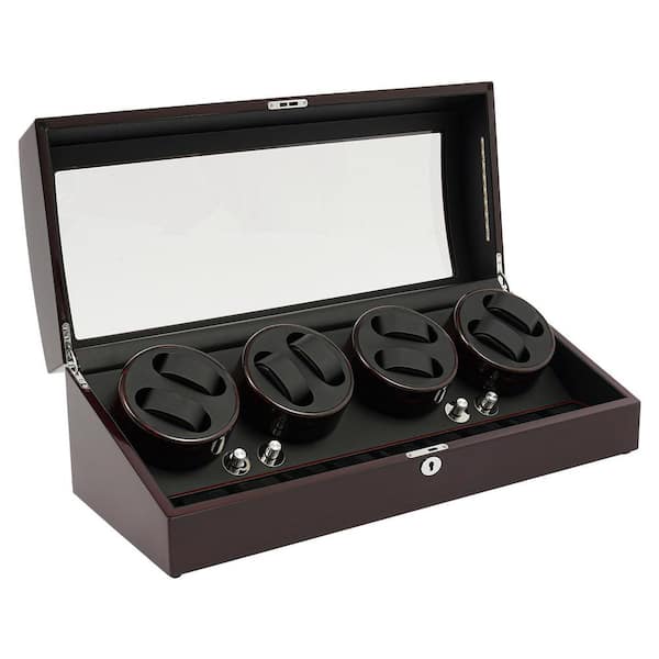 25 in. x 10 in. x 8.5 in. Dark Brown 8-Watch Winder Wood MDF 9 Watches Storage Display Watch Box