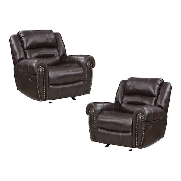 EVERGLADE HOME Dasha Brown Faux leather Upholstery Reclining Chair (Set of 2)