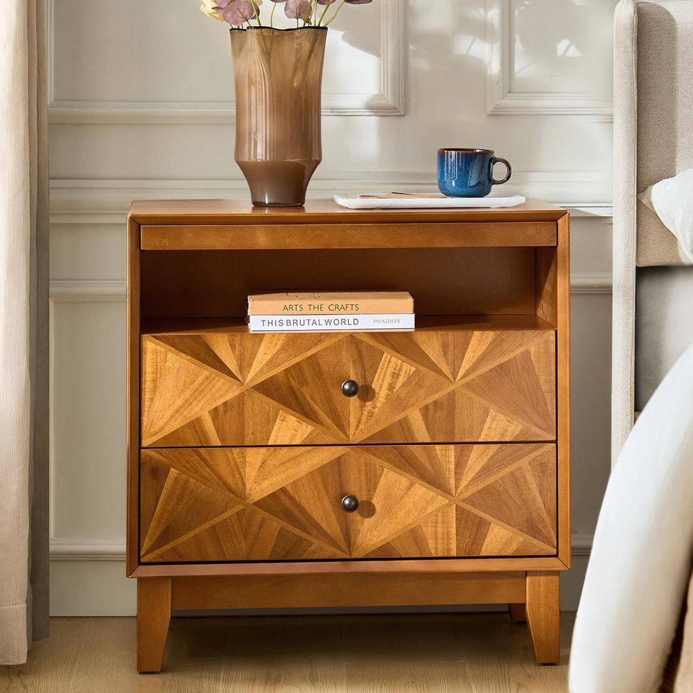 Jaime 28 in. Walnut Square Wood End Table with Type-C and USB - thumbnail 2