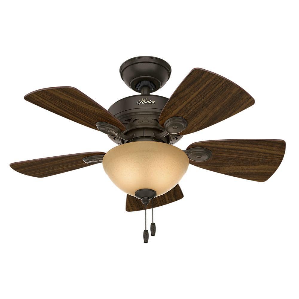 WhisperWind 34" New Bronze Ceiling Fan with Walnut Blades and LED Lights