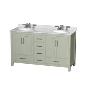 Sheffield 60 in. W x 22 in. D x 35 in . H Double Bath Vanity in Light Green with White Carrara Marble Top