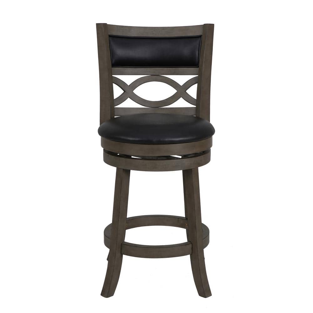 Antique Grey and Black Wood Swivel Counter Stool with Faux Leather Seat