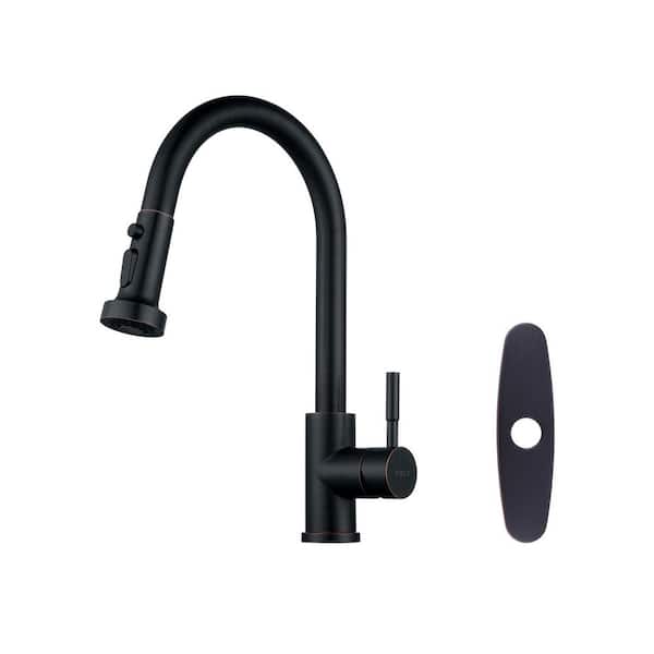 AVITAS 3-Mode Single Handle Pull Down Sprayer Kitchen Faucet with Deckplate in Oil Rubbed Bronze
