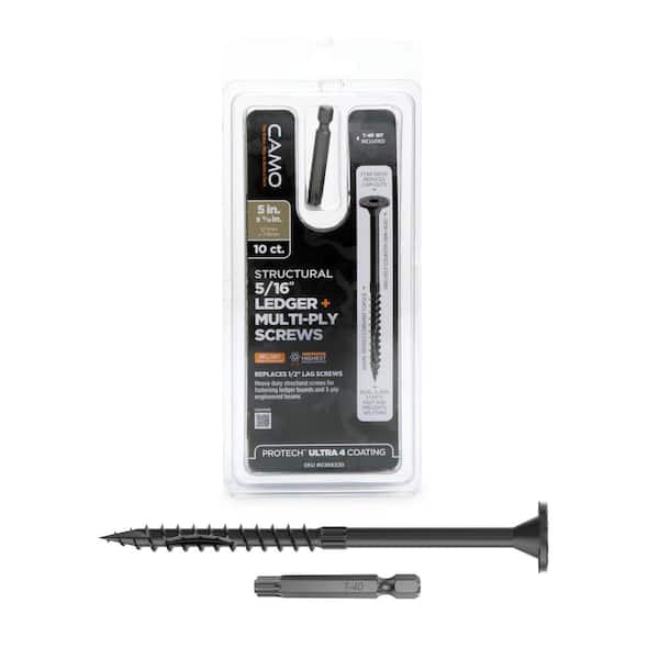 CAMO 5/16 in. x 5 in. Star Drive Flat Head Multi-Purpose + Multi-Ply + Ledger Structural Wood Screw- Exterior Coat (10-Pack)