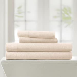 4-Piece Oatmeal 100% Cotton Ultra Soft Jersey Knit Full Sheet Set