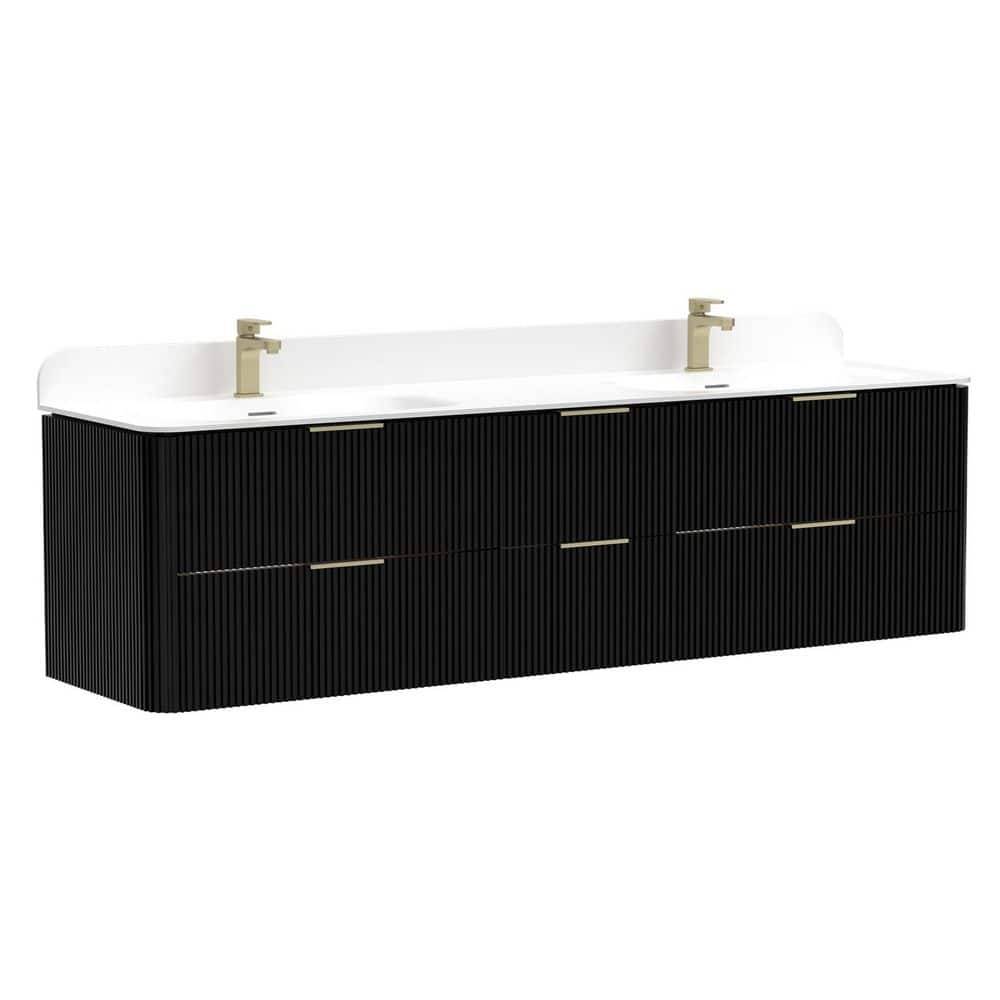 Everline 72 in. Float Black Bath Vanity with Matte White Acrylic Top Double Sink Assembled price history on PriceWatchPro