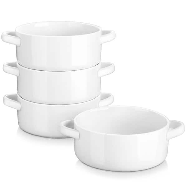 26 fl. oz. Ivory White Porcelain Soup Bowl with Handles Cereal Bowl Set of 4