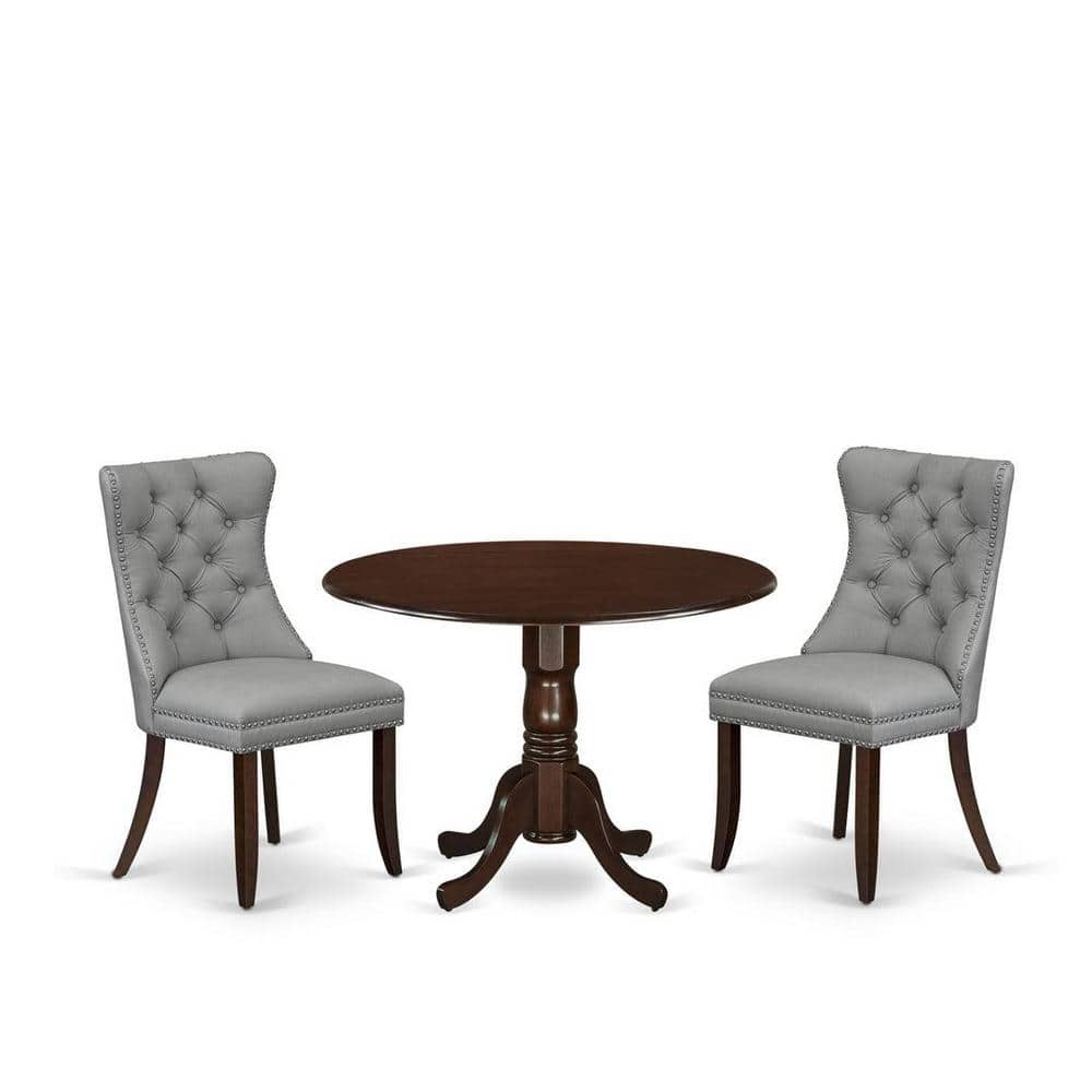 3-Piece Mahogany Finish Solid Wood Top-Round Dining Room Set with Dropleaf-Seats 4