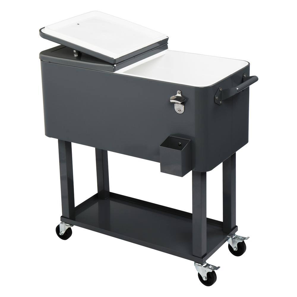 80QT Dark Grey Metal Rolling Chest Cooler with Detached Lid
