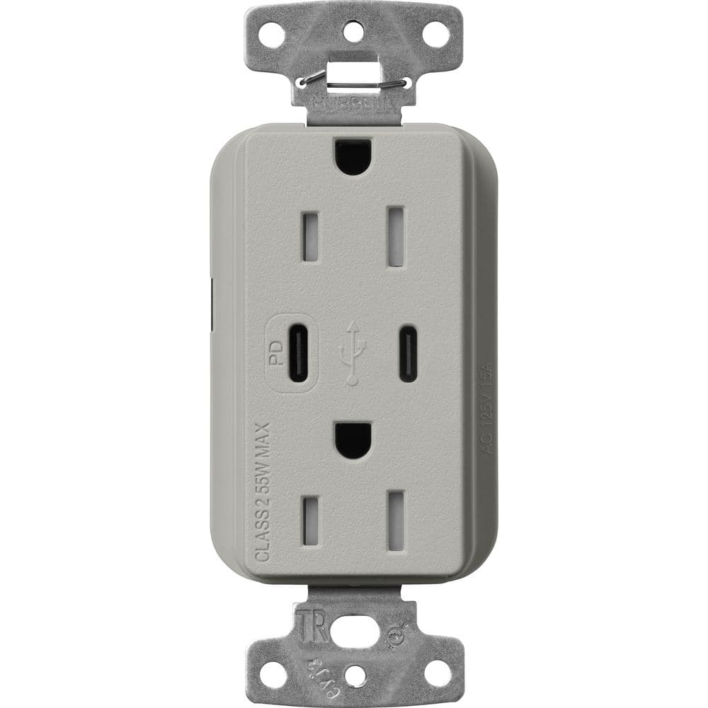 Claro 15 Amp Tamper Resistant USB Type C Duplex Receptacle, Decorator Style Outlet, Satin Finish, SCR-15-CCTR-PB, Gray price history on PriceWatchPro