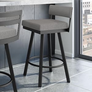 Travis 26 in. Silver Grey Polyester / Black Metal Swivel Counter Stool