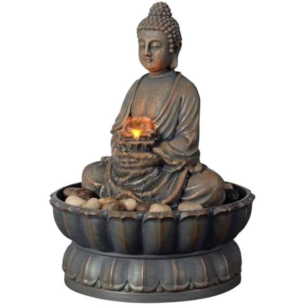 9.6 in. Tabletop Zen Fountain with Reflective Lighting and Cobblestones Tiered