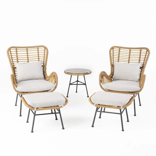 Montana Black 5-Piece Faux Rattan Outdoor Patio Conversation Seating Set with Beige Cushions