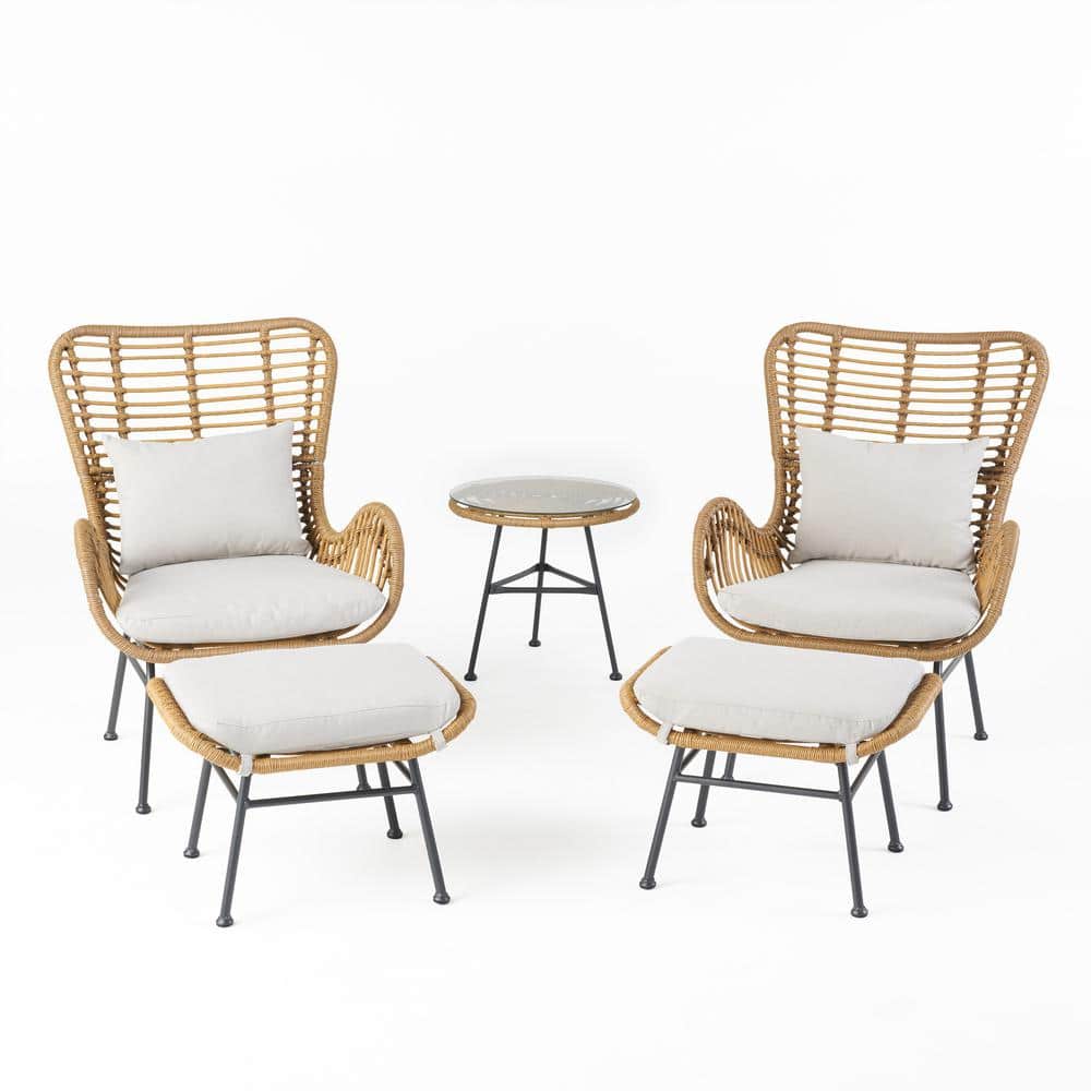 Montana Black 5-Piece Faux Rattan Outdoor Patio Conversation Seating Set with Beige Cushions price history on PriceWatchPro