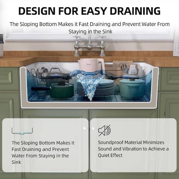 NTQ 36 in. Apron-Front Kitchen Sinks White Single Bowl Drop In