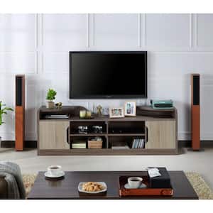 Bush 73 in. Natural Oak Particle Board TV Stand Fits TVs Up to 82 in. with Storage Doors