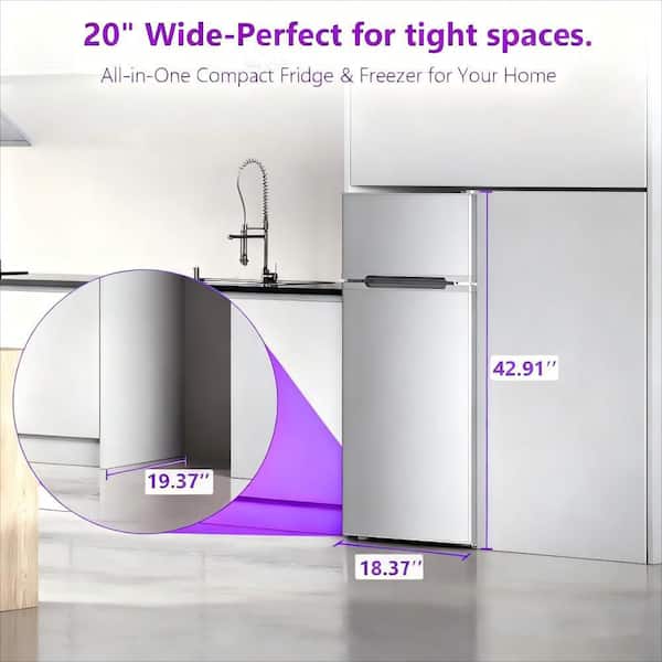 18.31 in. 4.5 Cu. Ft Mini Fridge with Freezer and Adjustable Removable Glass Shelves with Reversible Door in Grey