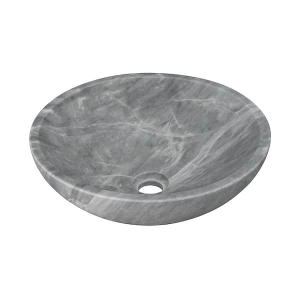 Gray, 15.7 in. W X 5.9 in. H real natural genuine marble bathroom vessel sink, polished surface