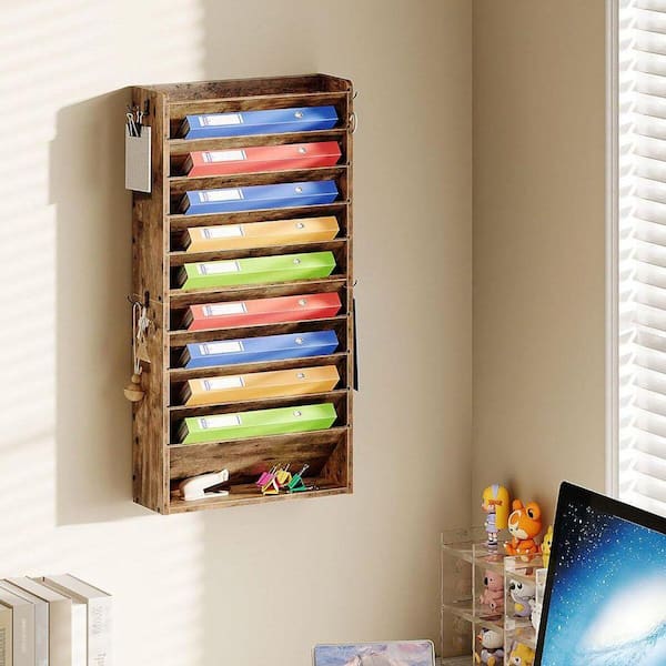 13.2 in. W x 31.5 in. H 10 Tier Rustic Brown Wood Wall Mount File