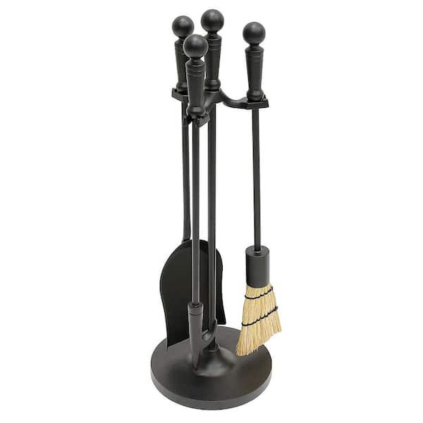 ACHLA DESIGNS 22 in. Tall Black Holden 4-Piece Mini Fireplace Tool Set