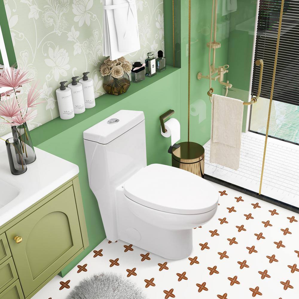 12 in. 1-Piece 1.1/1.6 GPF Dual Flush Elongated Toilet in White Seat Included price history on PriceWatchPro
