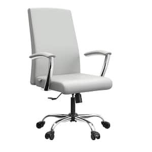 Evander Modern Swivel Office Chair in Faux Leather with Adjustable Height and Silver Frame, White