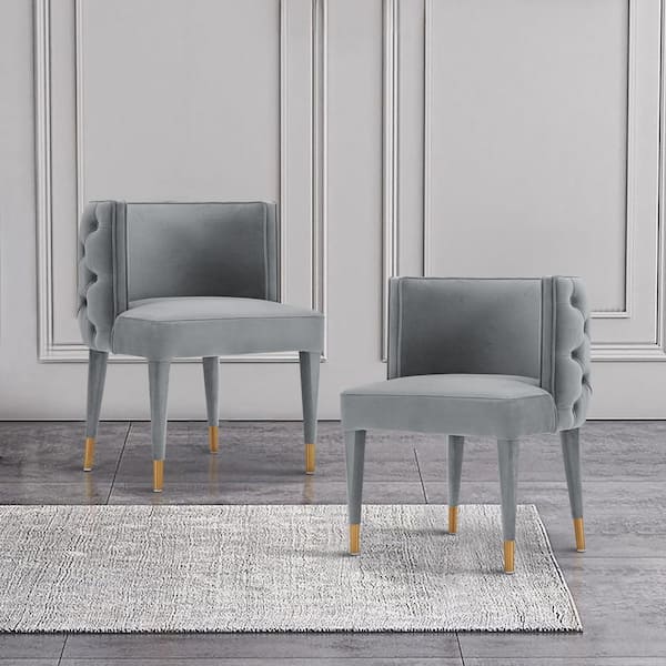 Manhattan Comfort Maya Grey Modern Tufted Velvet Upholstered Dining Chair