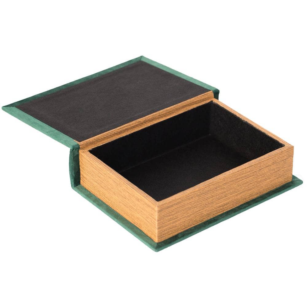 Vintage Green Velvet Book-Inspired Trinket Storage Box