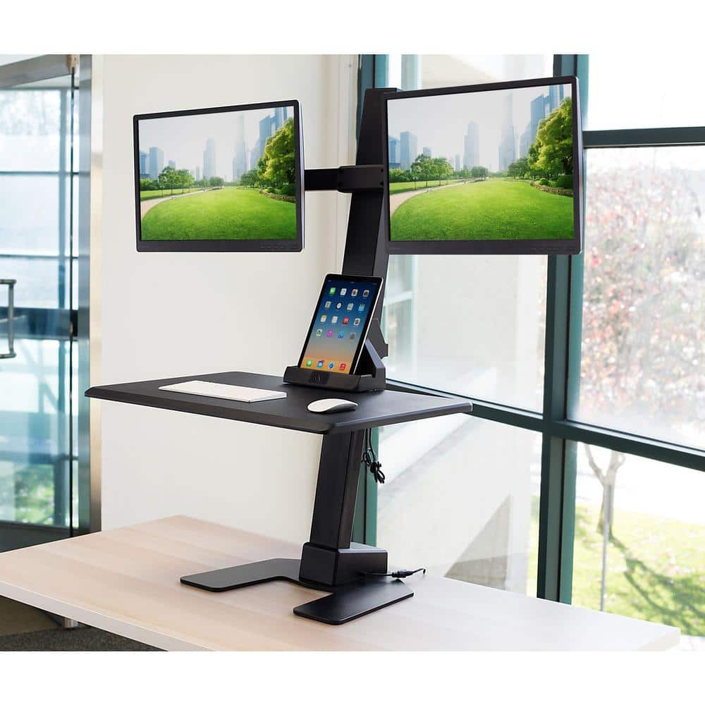 Black Steel Adjustable Dual Monitor Standing Desk Converter