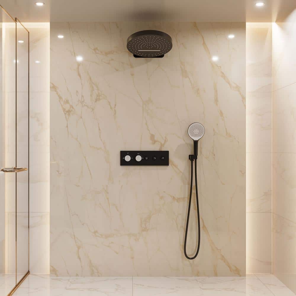 Matte Black Thermostatic Rainfall Shower System with Handheld