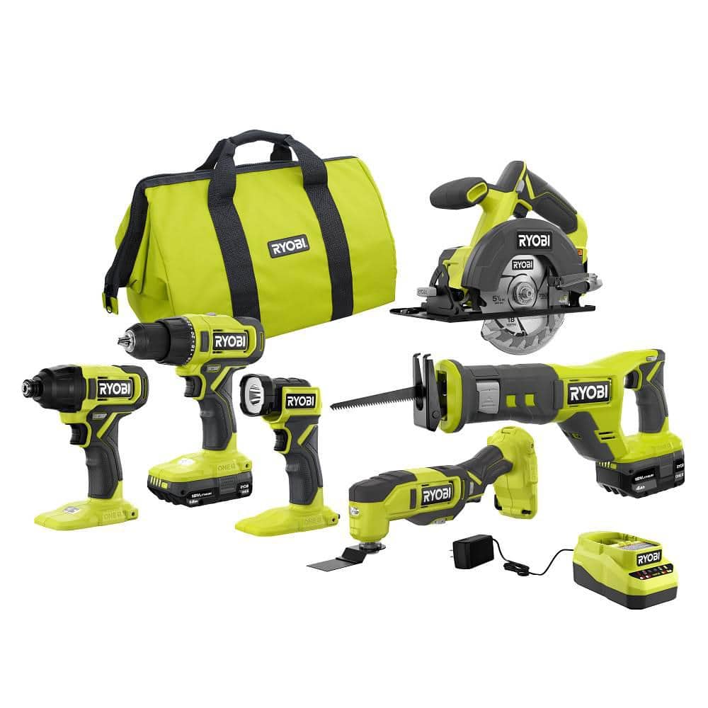 Ryobi 18V Cordless 6-Tool Combo Kit with Multiple Batteries and Charger