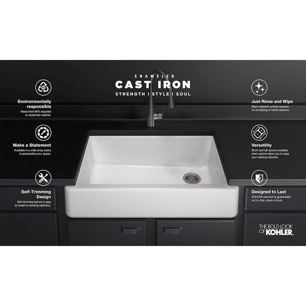 Dickinson White Cast Iron Single-Bowl Farmhouse Kitchen Sink