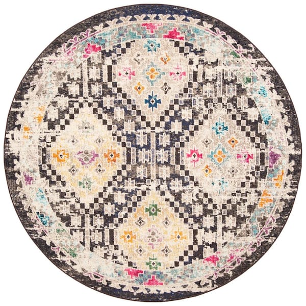 SAFAVIEH Madison Black/Yellow 5 ft. x 5 ft. Round Geometric Area Rug