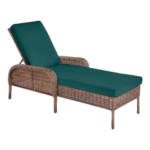 Cambridge Brown Wicker Outdoor Patio Chaise Lounge with CushionGuard Malachite Green Cushions