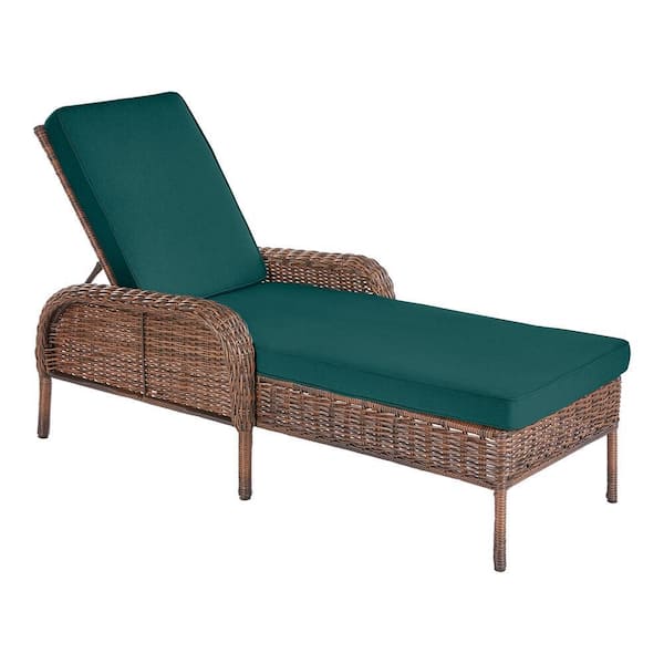 Hampton Bay Cambridge Brown Wicker Outdoor Patio Chaise Lounge with CushionGuard Malachite Green Cushions