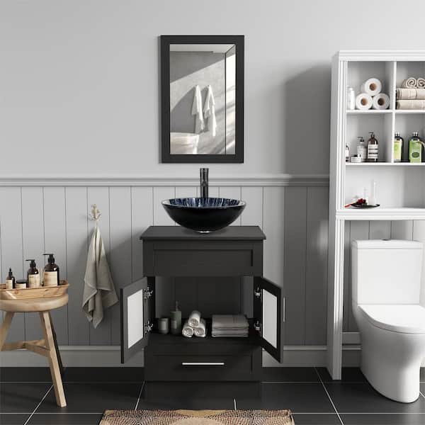 Puluomis 24 in. W x 19 in. D x 33 in. H Single Sink Bath Vanity in White with White Solid Surface Vanity Top and Mirror