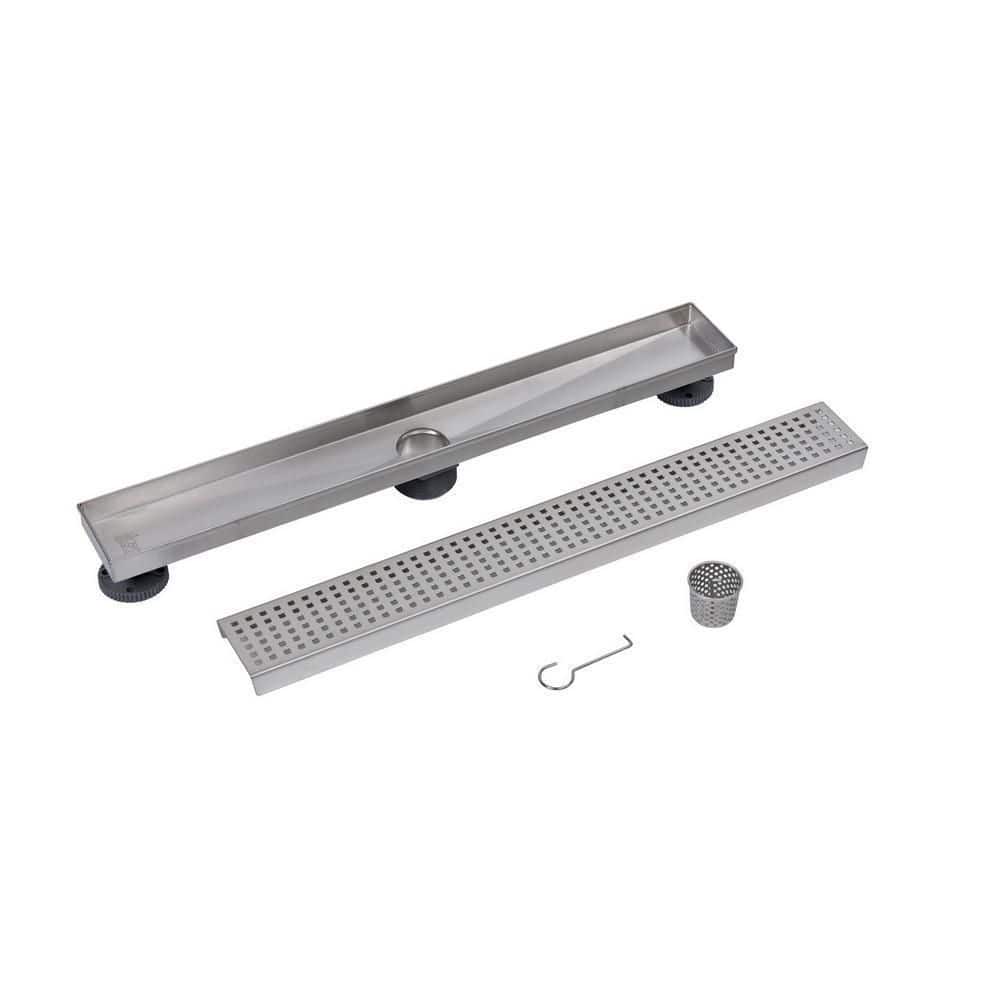 24" Stainless Steel Linear Shower Drain with Square Pattern Cover