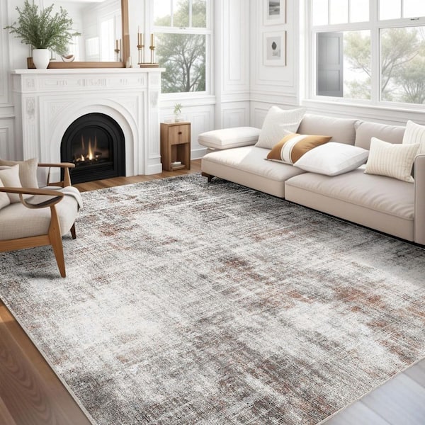 Sunset Black/Red 5 ft. x 7 ft. Modern Abstract Washable Area Rug