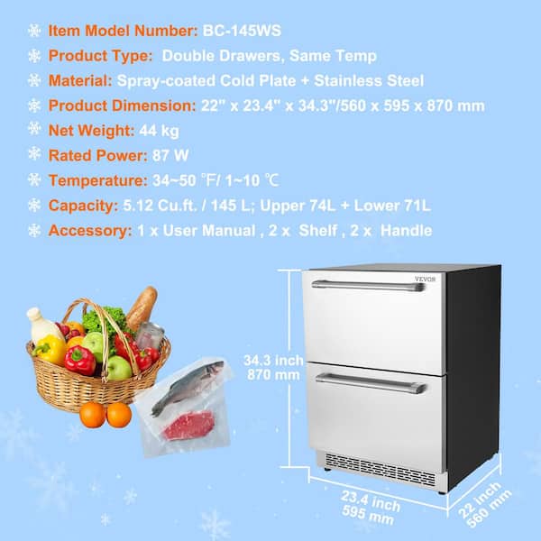 Zephyr Presrv 5.1 cu. ft. Stainless Steel Dual Zone Refrigerator Drawers  PRRD24C2AS - The Home Depot
