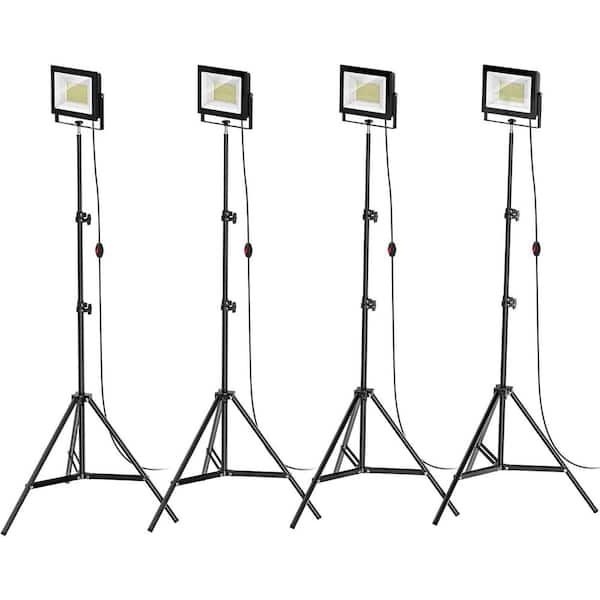 OBJLGEV 4-Pieces LED Work Lights with Stand 11000 Lumens 100-Watt Adjustable Tripod Flood Light IP66 Waterproof 84.6 Foldable
