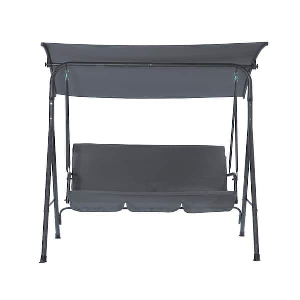 Unbranded 67 in. 3-Person Metal Patio Swing with Gray Cushion with Removable Adjustable Canopy