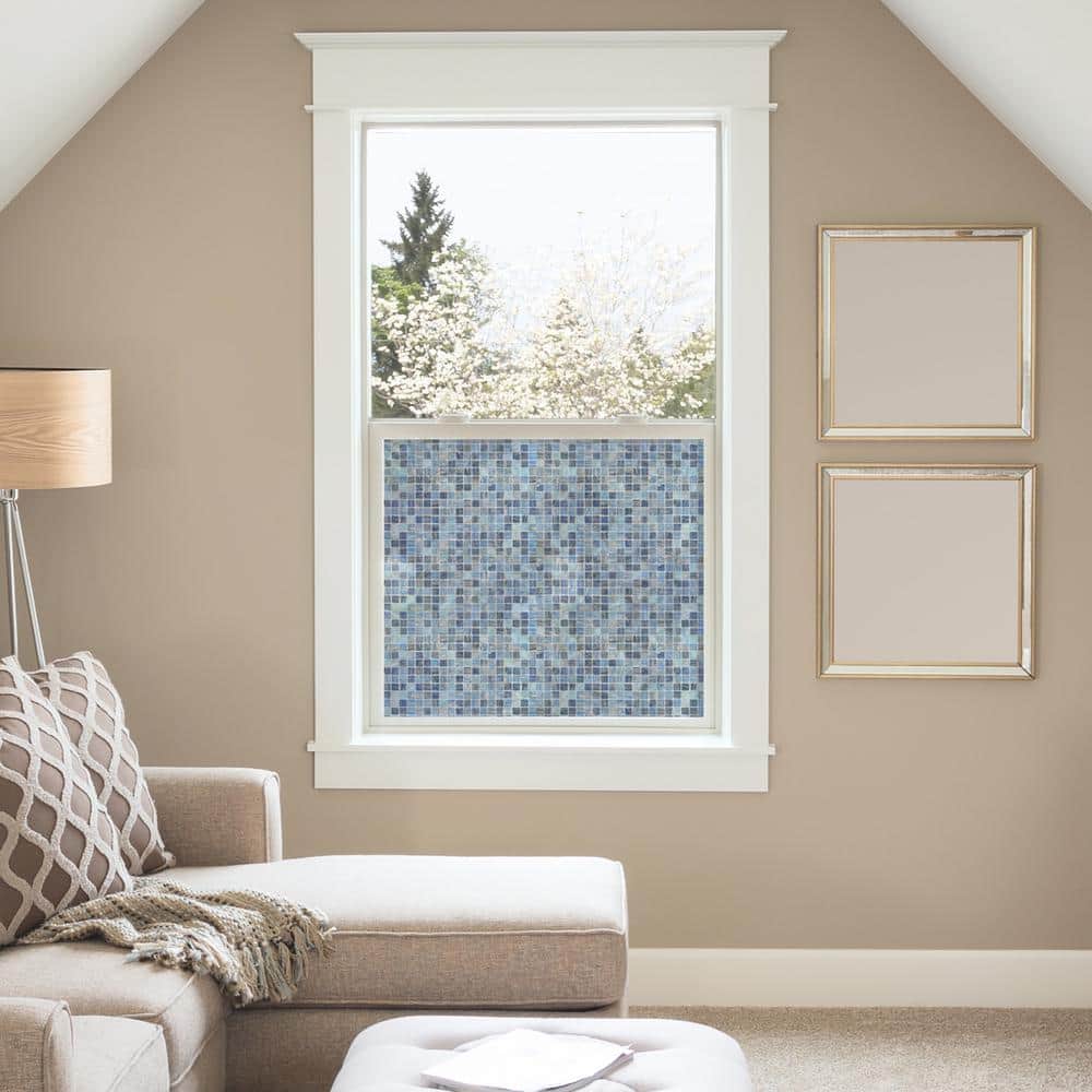 Blue Mosaic Frosted Privacy Window Film, 24-in x 74-in
