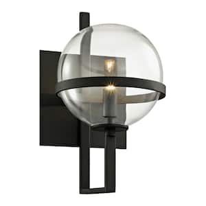 Elliot 1-Light Textured Black 11.5 in. H Wall Sconce with Clear Glass