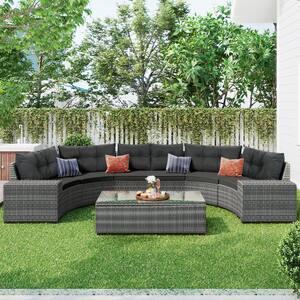 Outdoor Gray 8-Piece Wicker Outdoor Patio Conversation Seating Set with Dark Gray Cushions