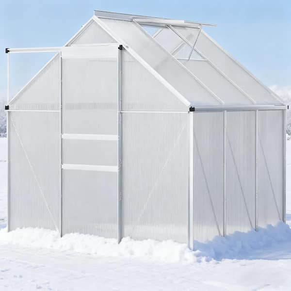 6.2 ft x 6.2 ft Aluminum Greenhouse for Winter-Walk-In House with Sliding Door, Vent and Rain Gutter
