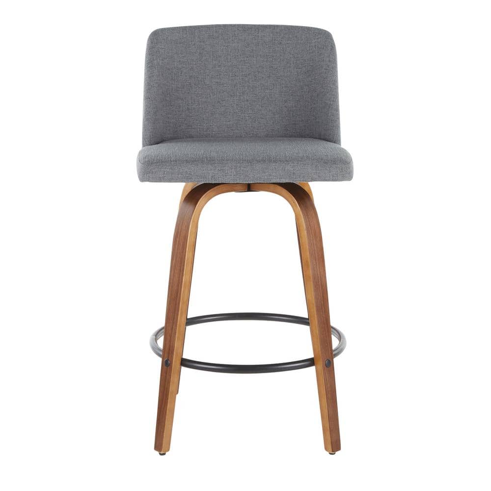 Walnut and Black Swivel Mid-Century Modern Counter Stools