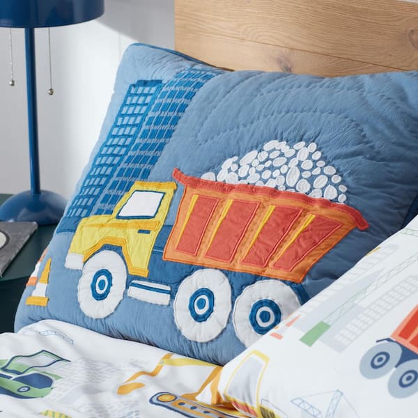 The Company Store Company Kids Construction Trucks Blue Multi Full/Queen Cotton  Quilt 35051 - The Home Depot