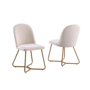 Beige Dinning Chairs with Cross Golden Legs for Dining and Living Room (Set of 2)